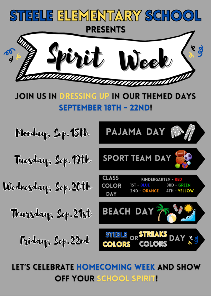 Spirit Week at Steele School 9/18-9/22/23