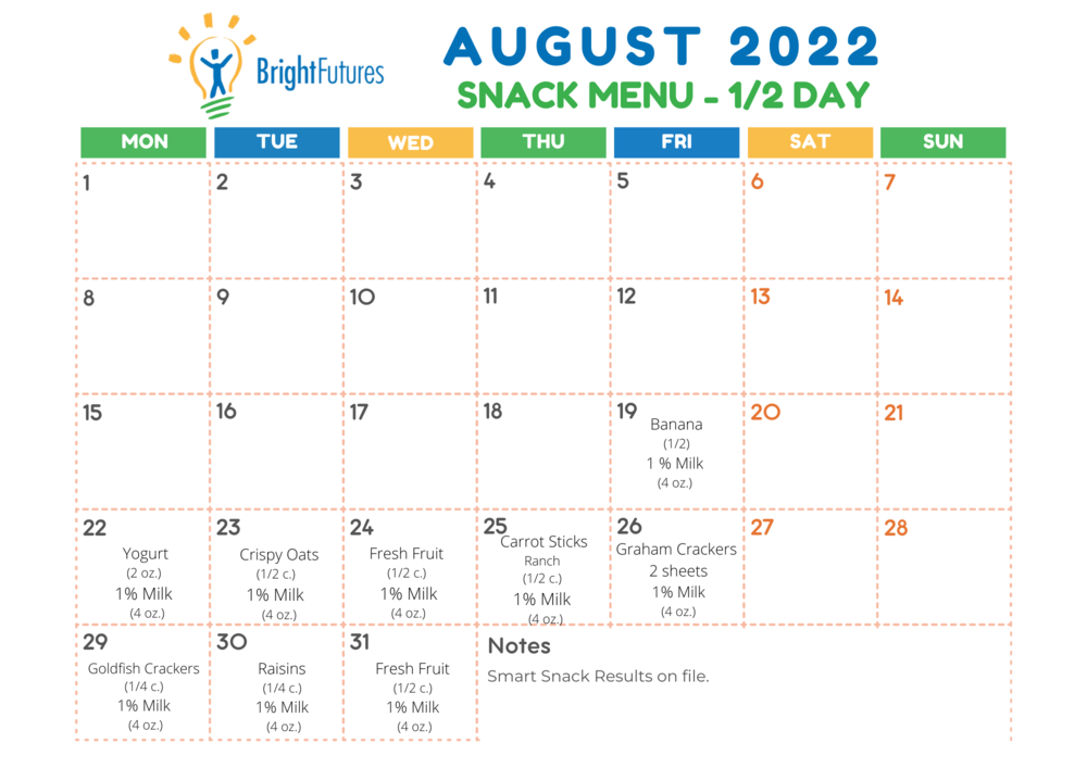 August Snack Calendar
